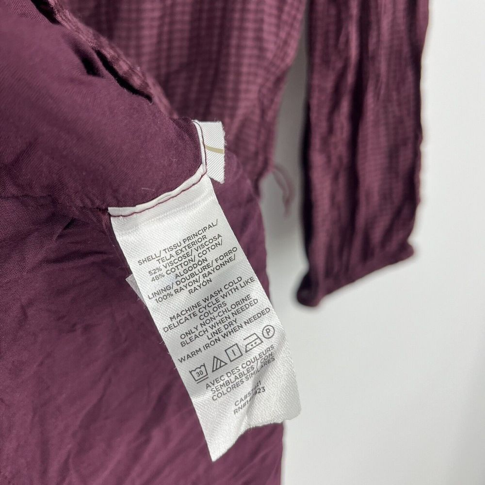 LOFT Dress Size Medium Maroon Check Ruffle Prairie Pleated Button Drop Waist - Picture 7 of 8